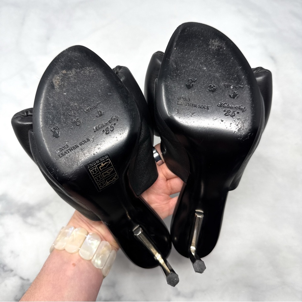 OFF-WHITE Leather Oversized Padded Bow Allen Wrench Mule Sandal Heels Black 36 - Picture 8 of 12